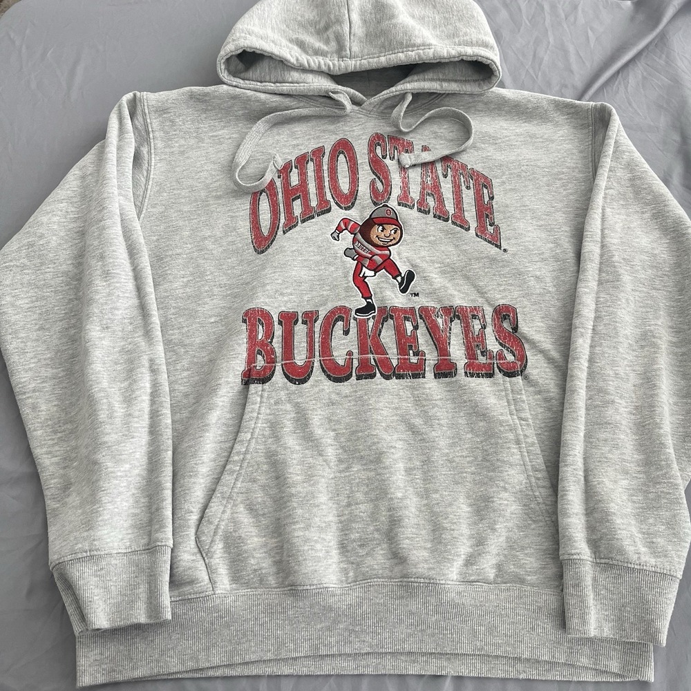 Ohio State Buckeyes Hoodie Mens M Gray Embroidered Retro Mascot Sweatshirt
